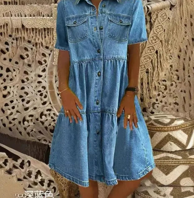 Amelia - Boho Džínová Šaty