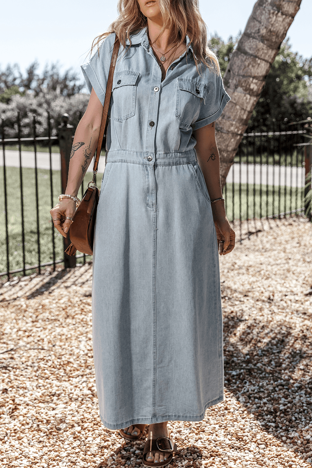 Isabelle - Denim šaty s elegantnými, krátkymi netopierími rukávmi