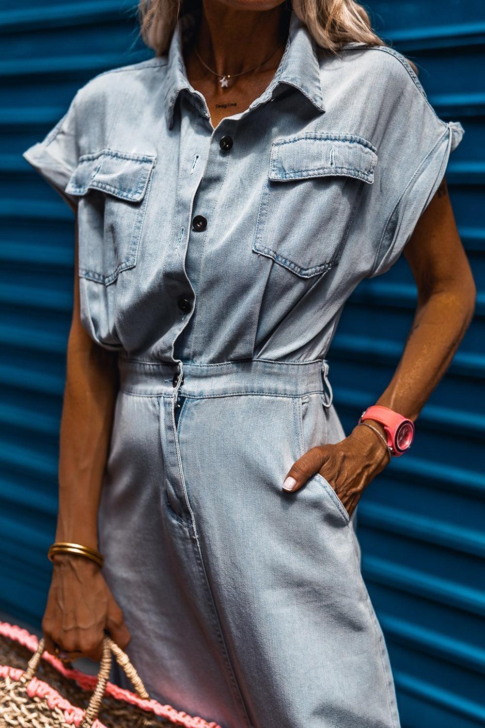 Isabelle - Denim šaty s elegantnými, krátkymi netopierími rukávmi