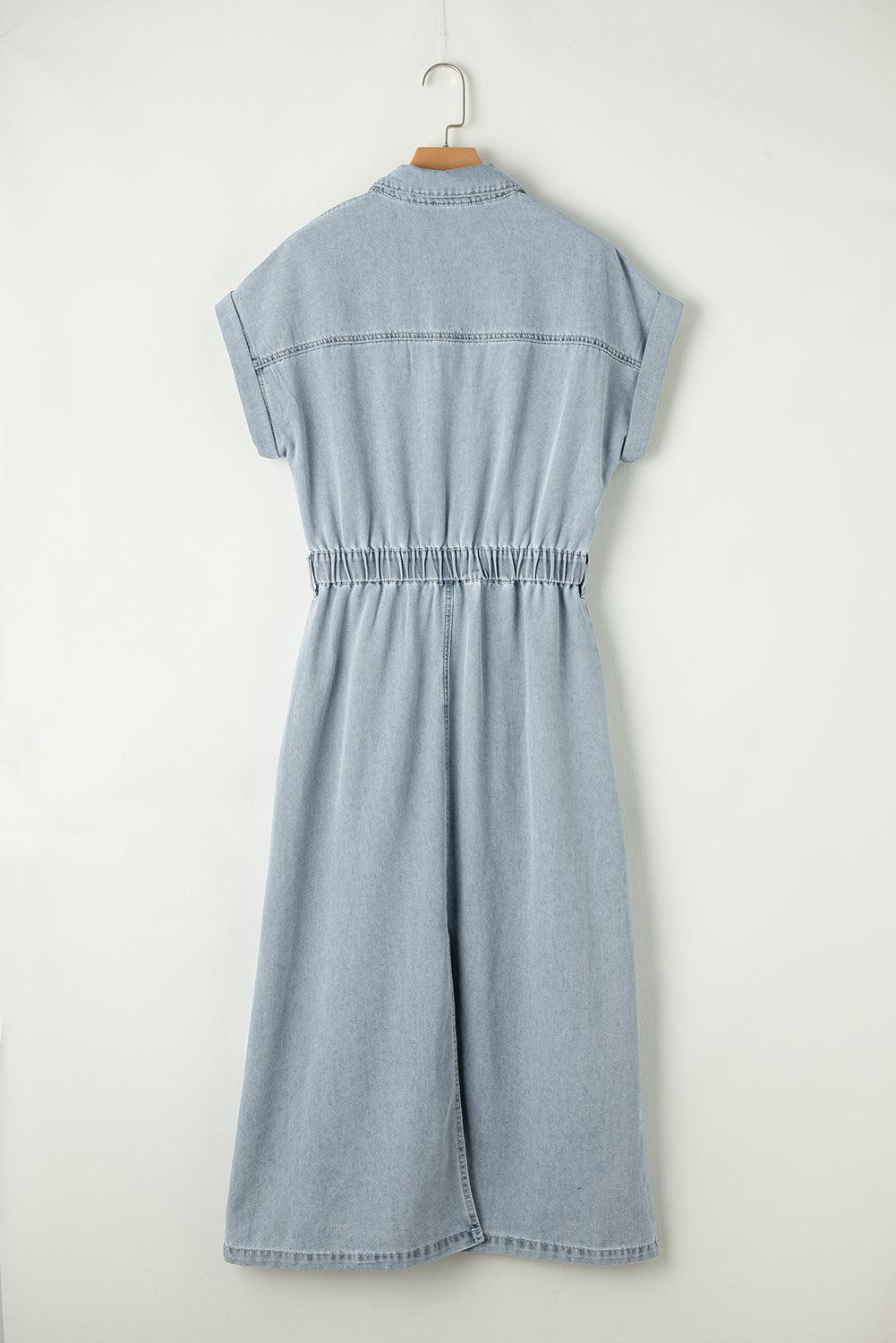 Isabelle - Denim šaty s elegantnými, krátkymi netopierími rukávmi