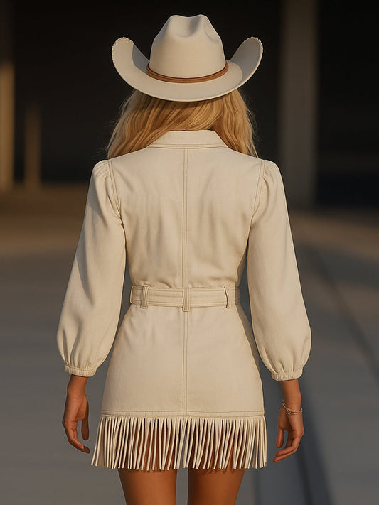 Lunika – Džínová mini šaty s strapcami