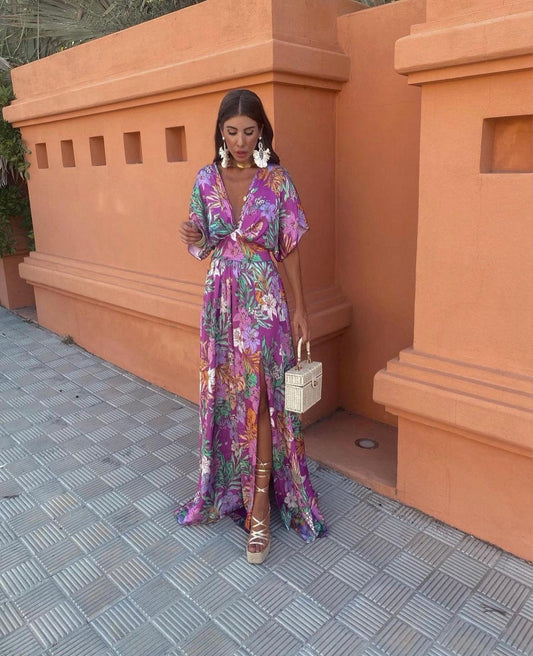 Viviana™ | Dlhé kvetinové šaty so širokými rukávmi