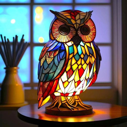 Merlin | Magická sova lampa z farebného skla