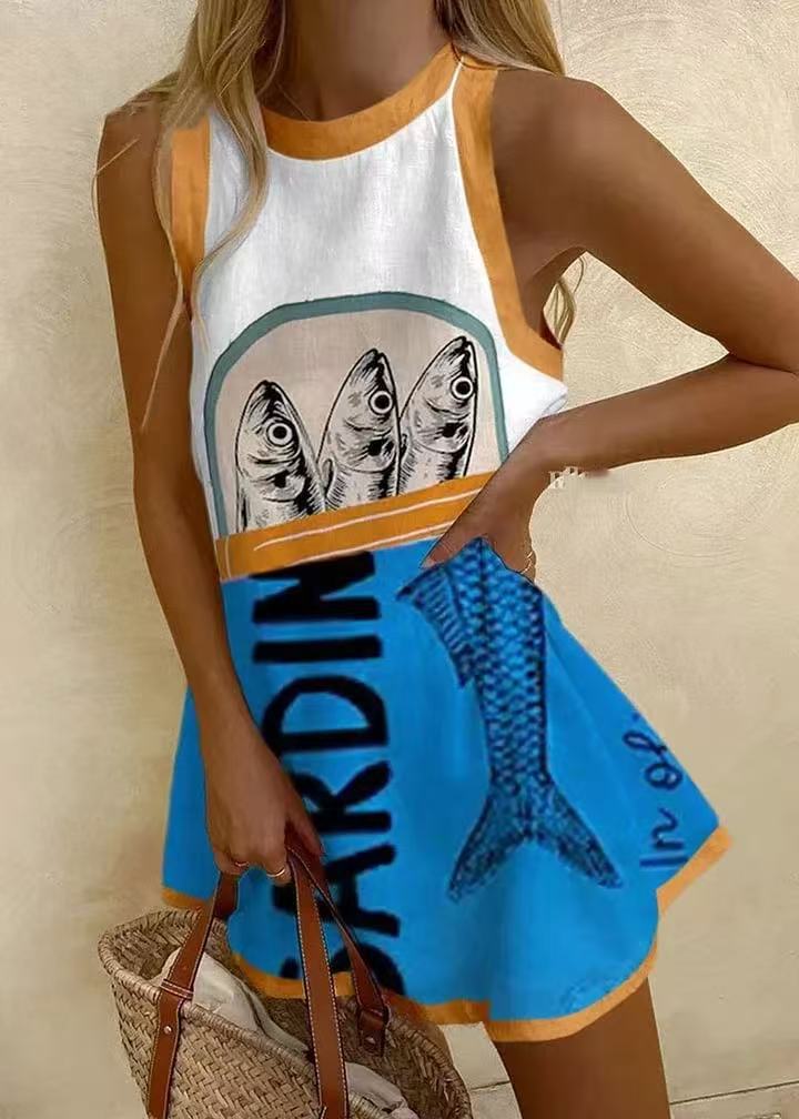 Isoria™ | Mini šaty s modrou potlačou