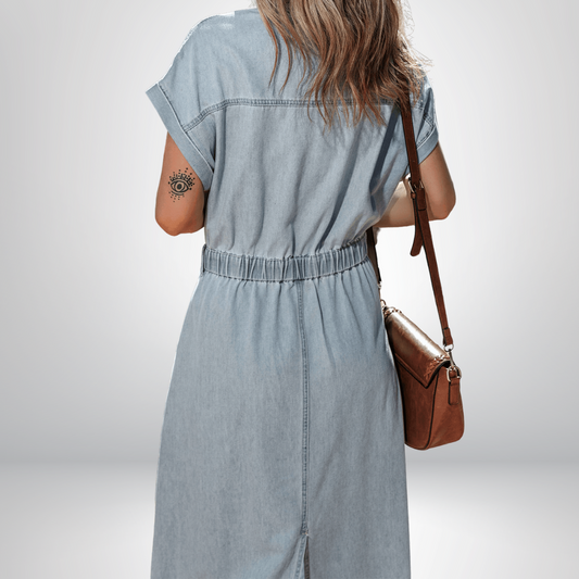 Isabelle - Denim šaty s elegantnými, krátkymi netopierími rukávmi