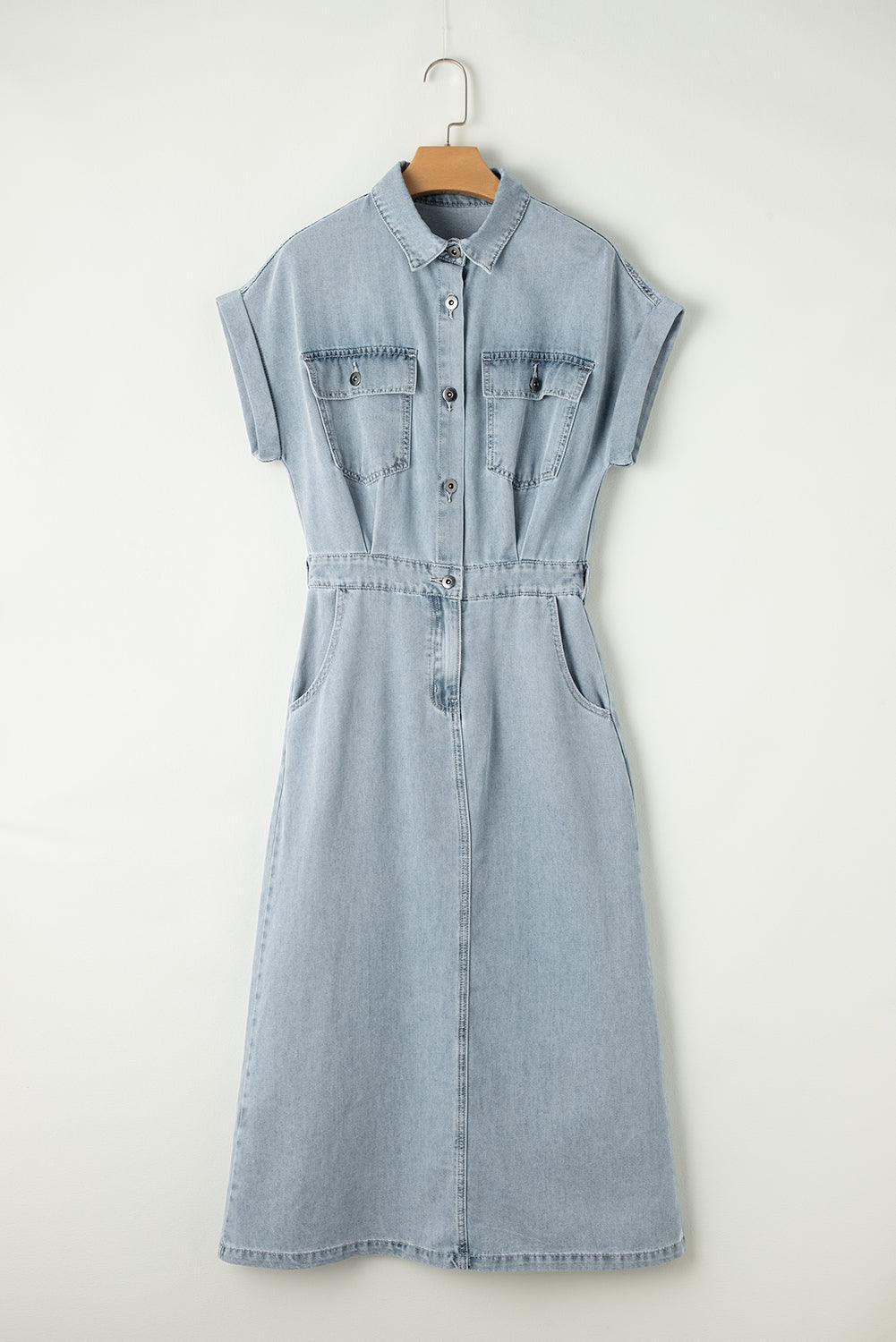 Isabelle - Denim šaty s elegantnými, krátkymi netopierími rukávmi