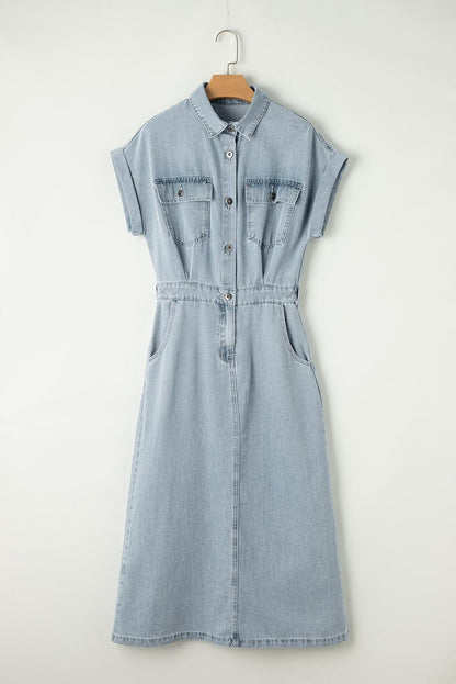 Isabelle - Denim šaty s elegantnými, krátkymi netopierími rukávmi
