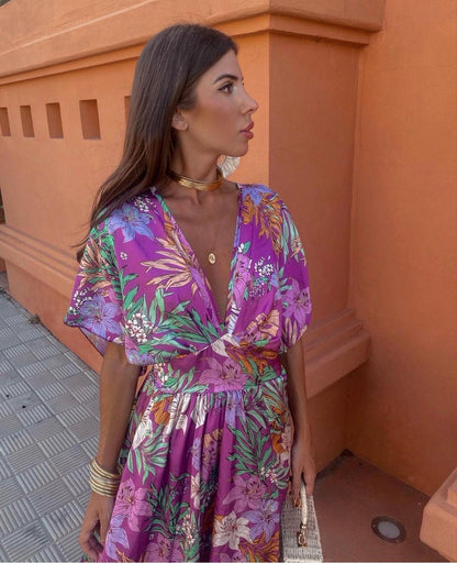 Viviana™ | Dlhé kvetinové šaty so širokými rukávmi