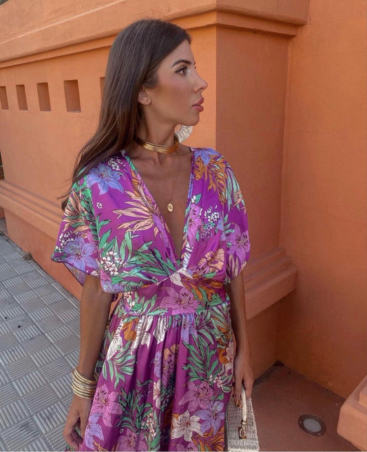 Viviana™ | Dlhé kvetinové šaty so širokými rukávmi
