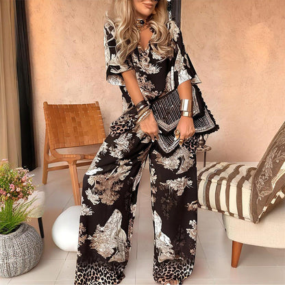 Nela l  Top s výstrihom do V + Dlhé nohavice – Elegantný a ľahký štýl na leto