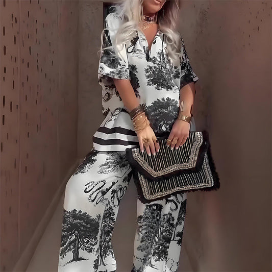 Nela l  Top s výstrihom do V + Dlhé nohavice – Elegantný a ľahký štýl na leto