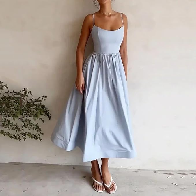 Vina | Chic Strappy A-Line Midi Šaty