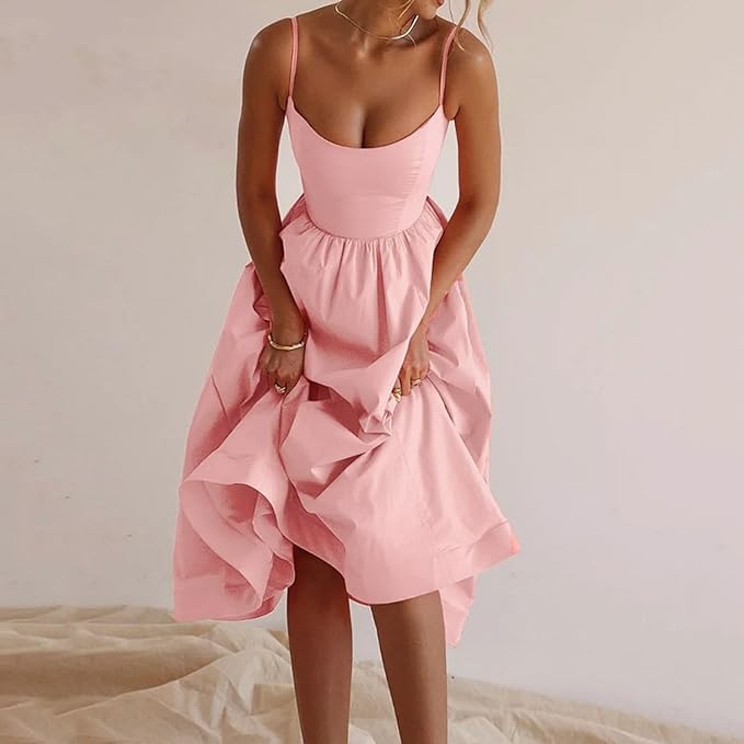 Vina | Chic Strappy A-Line Midi Šaty